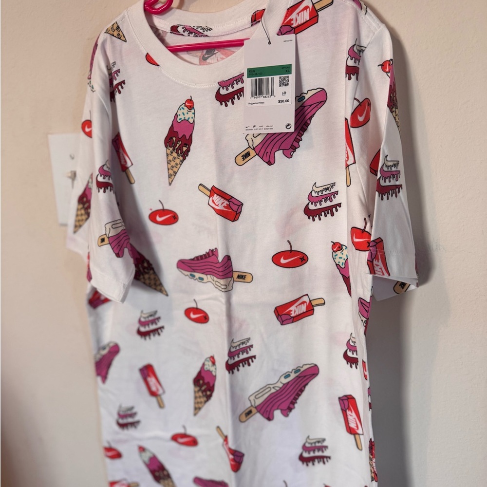 Nike White Tee with Pink and Red Graphics - Picture 1 of 3